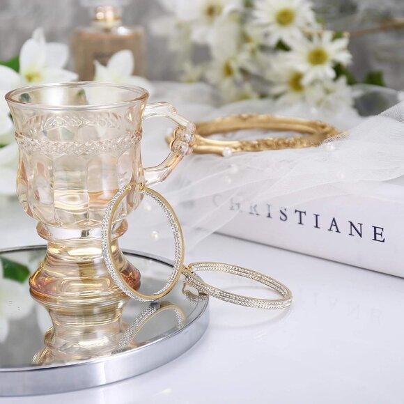 Women's Stainless Steel Pierced Large Hoop Earrings with Rhinestone - Picture 7 of 7